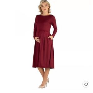 24seven Maternity Midi Dress Long Sleeve Fit and Flare Burgundy 2X NWOT